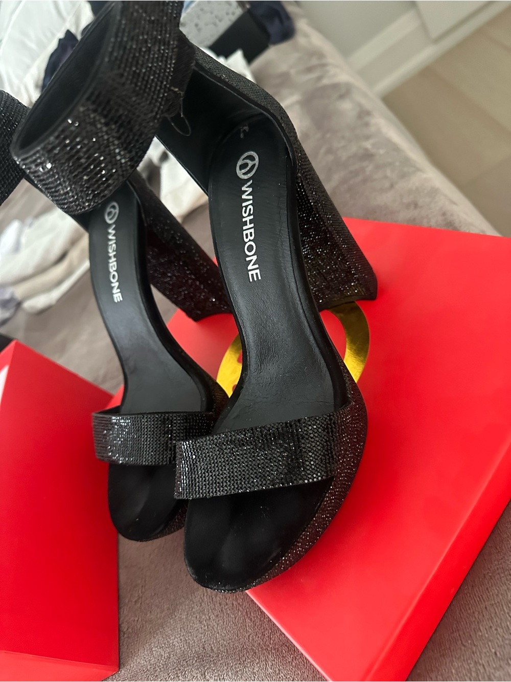 Wishbone Black Sparkle Block Heel Sandals - Picture 2 of 5